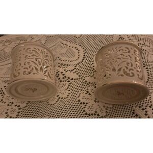 Lenox Ivory 24k Gold Trim Candle Holders Set of‎ 2 Illuminations Pattern - Mint